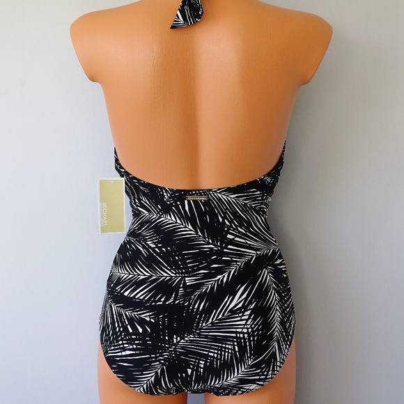 Michael Kors One Piece Palms Twist Plunge Swimsuit - Picture 3 of 4